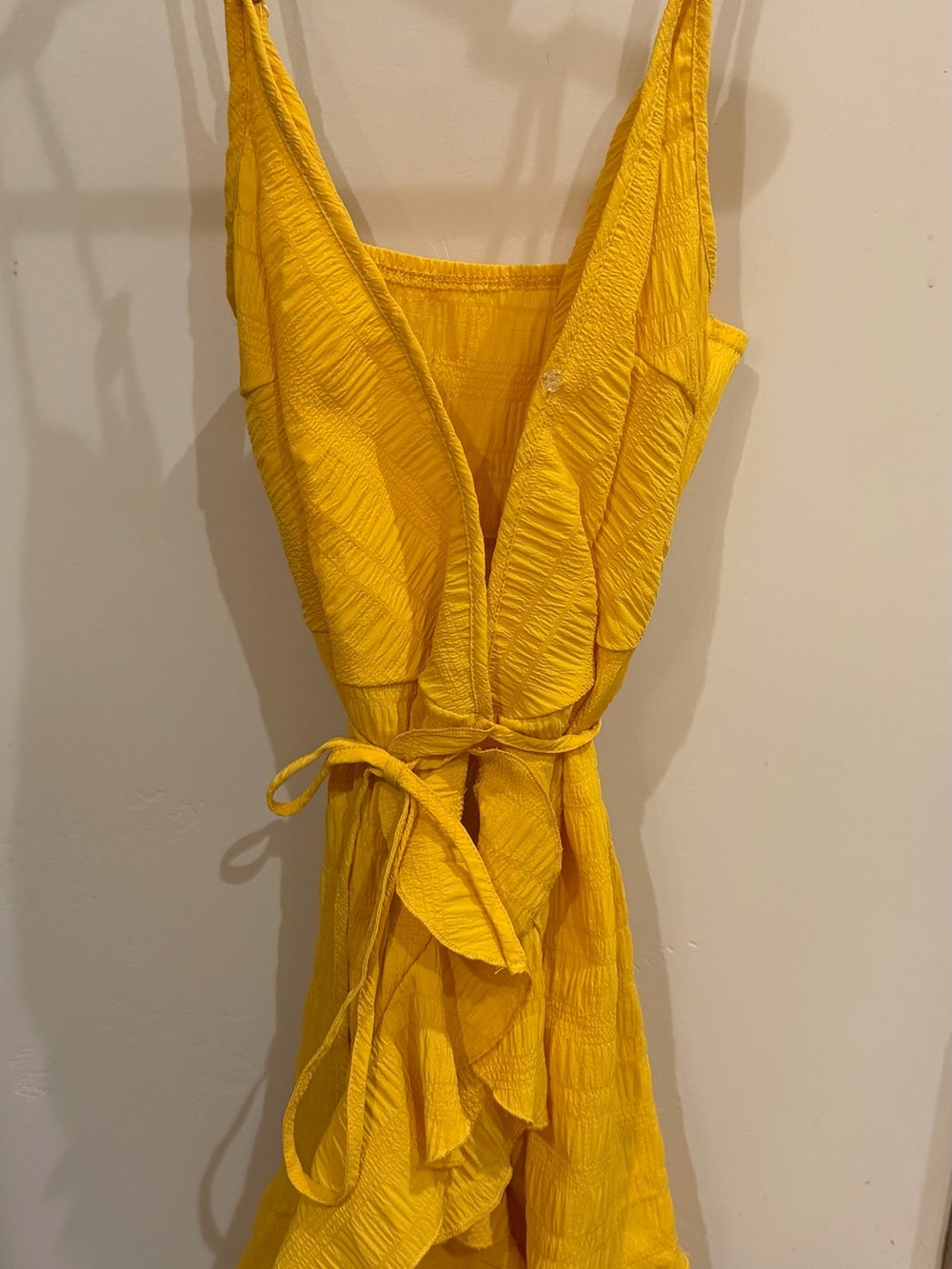 SHEIN Yellow One-Shoulder Ruffle Wrap Dress